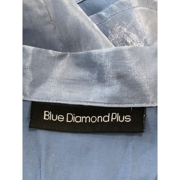 Blue Diamond Plus Size 18W Top Sleeveless Ruched Collared Button-Up Shiny Blue - Picture 7 of 9